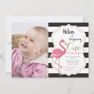 Flamingo Eerste Verjaardagsuitnodiging Meisje Kaart