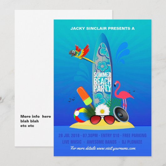 Flamingo Eiland Uitnodiging (Voorkant / Achterkant)