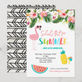 Flamingo Einde van school zomerfeest Uitnodiging (Voorkant / Achterkant)