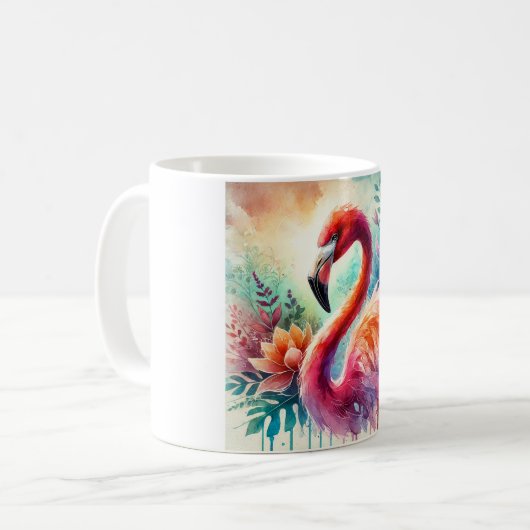Flamingo Elegance 080824AREF149 - Watercolor Koffiemok (Voorkant links)