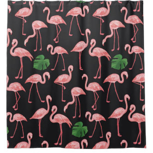 Flamingo Elegance: Monstera Fusion. Douchegordijn