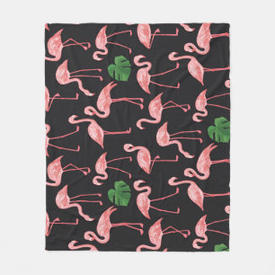 Flamingo Elegance: Monstera Fusion. Fleece Deken