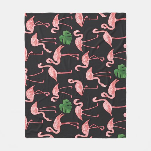 Flamingo Elegance:  Monstera Fusion. Fleece Deken (Voorkant)