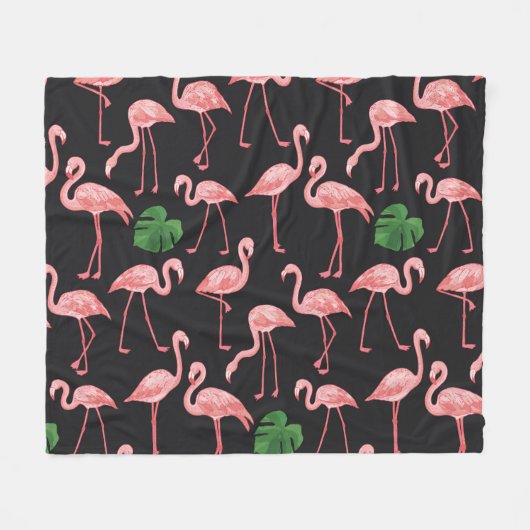 Flamingo Elegance:  Monstera Fusion. Fleece Deken (Voorkant (Horizontaal))