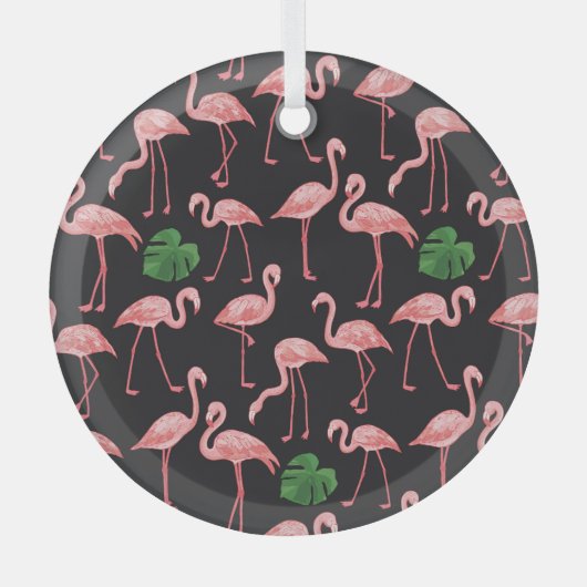 Flamingo Elegance:  Monstera Fusion. Glas Ornament (Voorkant)