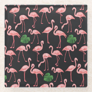 Flamingo Elegance:  Monstera Fusion. Glazen Onderzetter