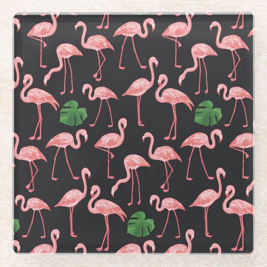 Flamingo Elegance: Monstera Fusion. Glazen Onderzetter (Voorkant)