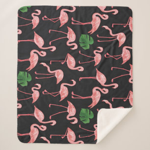 Flamingo Elegance: Monstera Fusion. Sherpa Deken