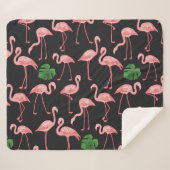 Flamingo Elegance:  Monstera Fusion. Sherpa Deken (Voorkant (horizontaal))