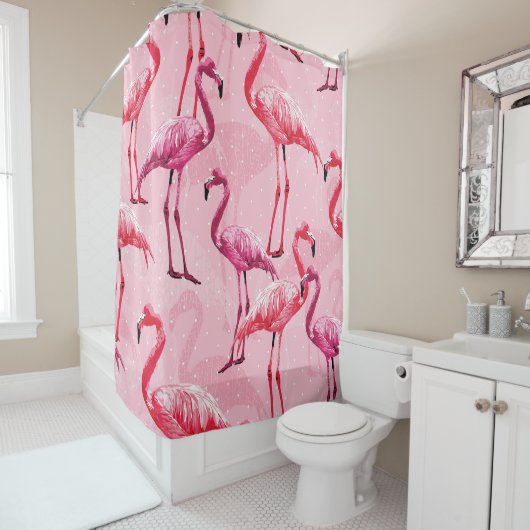 Flamingo elegantie: roze vogelpatroon. douchegordijn (In situ)