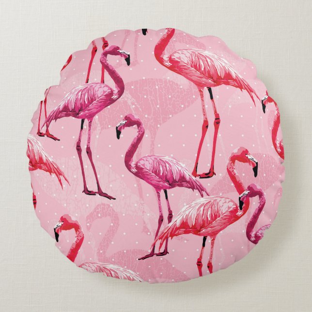 Flamingo elegantie: roze vogelpatroon. rond kussen (Voorkant)