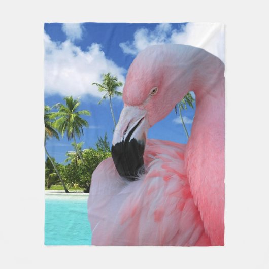 Flamingo en Beach Fleece Deken (Voorkant)