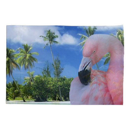Flamingo en Beach Kussensloop (Achterkant)