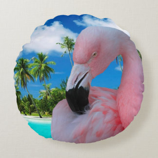 Flamingo en Beach Rond Kussen
