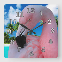 Flamingo en Beach Vierkante Klok