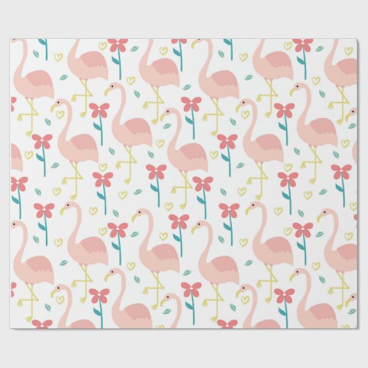 Flamingo en bloem cadeaupapier (Vlak)