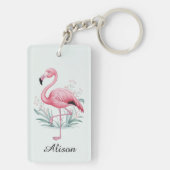 Flamingo en bloemen gepersonaliseerd sleutelhanger (achterkant)