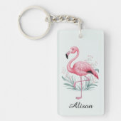 Flamingo en bloemen gepersonaliseerd sleutelhanger (Voorkant)