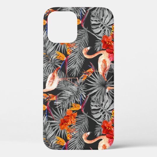 Flamingo en bloemen, monochroom patroon. Case-Mate iPhone case (Achterkant)
