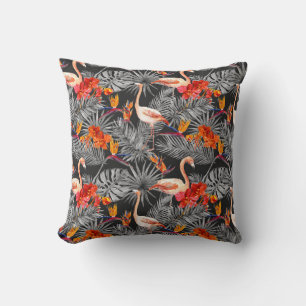 Flamingo en bloemen, monochroom patroon. kussen
