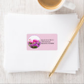 Flamingo en bloemen op roze etiket (Insitu)