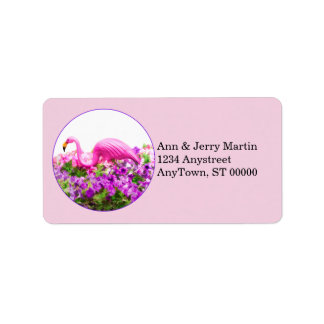 Flamingo en bloemen op roze  etiket