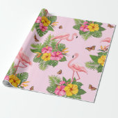 Flamingo en Butterflies 1 Cadeaupapier (Uitgerold)