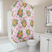 Flamingo en Butterflies 1 Douchegordijn (In situ)