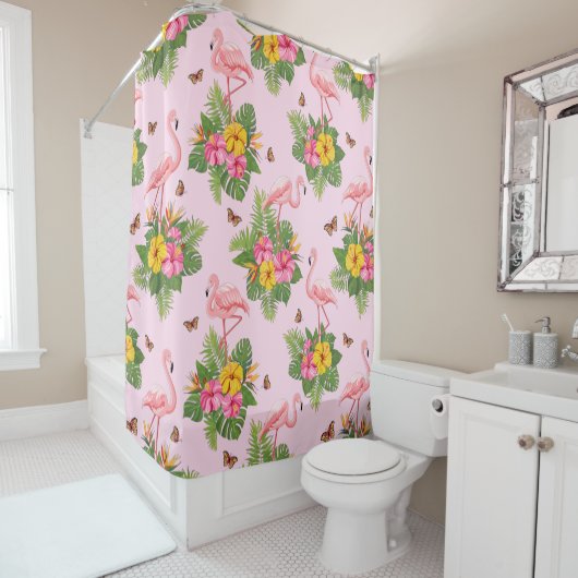Flamingo en Butterflies 1 Douchegordijn (In situ)