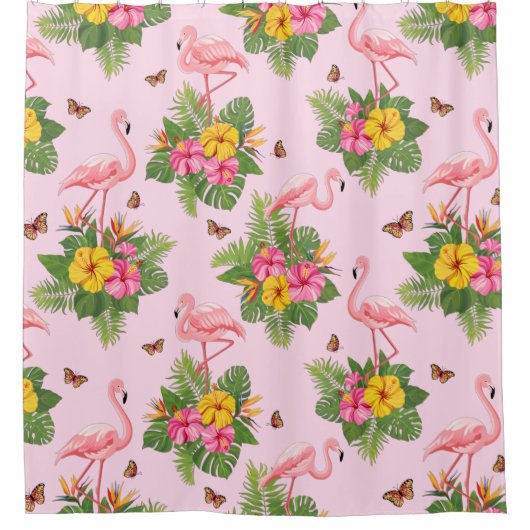 Flamingo en Butterflies 1 Douchegordijn (Voorkant)