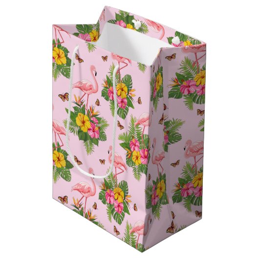Flamingo en Butterflies 1 Medium Cadeauzakje (Voorkant Gekanteld)