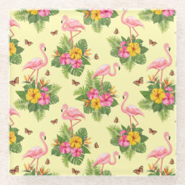 Flamingo en Butterflies 2 Glazen Onderzetter