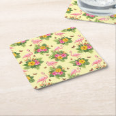 Flamingo en Butterflies 2 Kartonnen Onderzetters (Schuin)