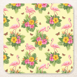 Flamingo en Butterflies 2 Kartonnen Onderzetters