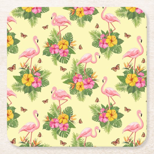 Flamingo en Butterflies 2 Kartonnen Onderzetters (Voorkant)