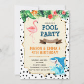 Flamingo en haaien feestuitnodiging kaart (Voorkant)