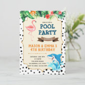 Flamingo en haaien feestuitnodiging kaart (Staand voorkant)