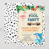 Flamingo en haaien feestuitnodiging kaart (Voorkant / Achterkant)