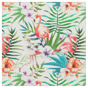 Flamingo en Hibiscus Fabric Stof
