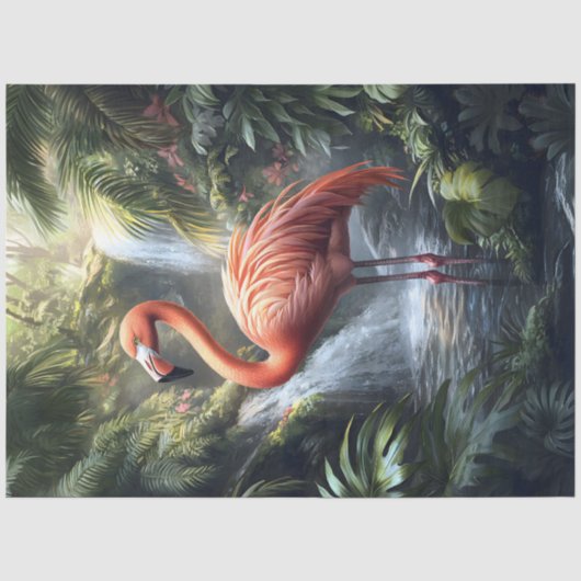 Flamingo en Jungle Waterval Decoupage Tissuepapier (Voorkant)