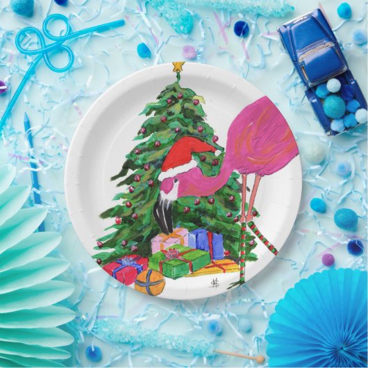 Flamingo en kerstboom papieren bordje (Feest)
