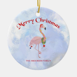 Flamingo en kleurrijke kerstballen keramisch ornament