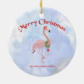 Flamingo en kleurrijke kerstballen keramisch ornament (Achterkant)