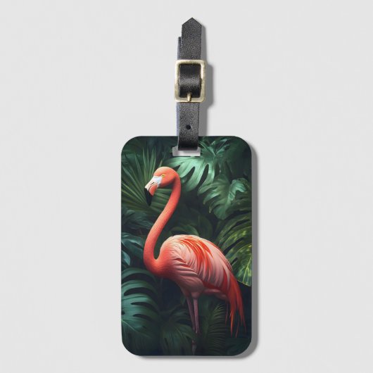 Flamingo en Oerwoud bladeren Bagagelabel (Voorkant (verticaal))