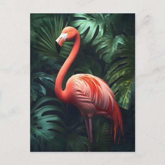 Flamingo en Oerwoud bladeren Briefkaart (Voorkant)