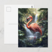 Flamingo en Oerwoud waterval Briefkaart (Voorkant / Achterkant)