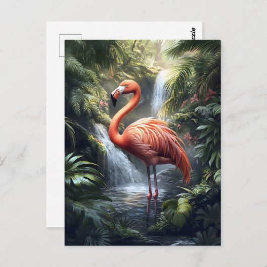 Flamingo en Oerwoud waterval Briefkaart (Voorkant / Achterkant)
