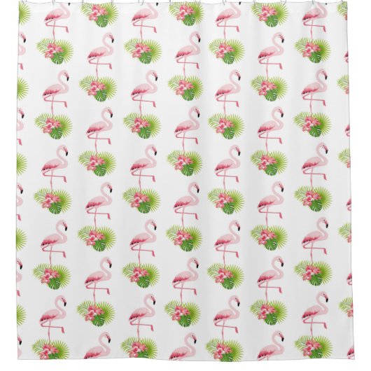 Flamingo en Palm Trees Douchegordijn (Voorkant)