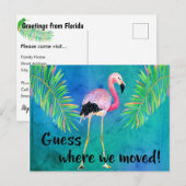 Flamingo en palmbladeren Verandering van adres Aankondigingskaart (Voorkant / Achterkant)