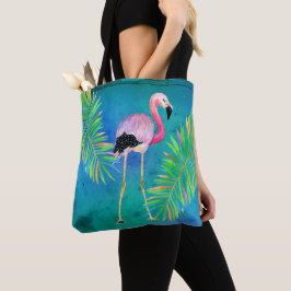 Flamingo en palmbladeren Verandering van adres Tote Bag